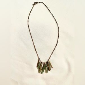 16” costume jewelry boho necklace, bars, green stone